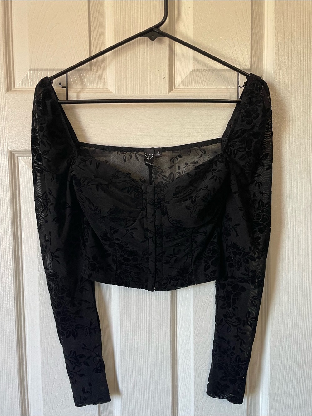 Windsor Black Floral Burnout Long Sleeve Corset Top - Sheer Detail